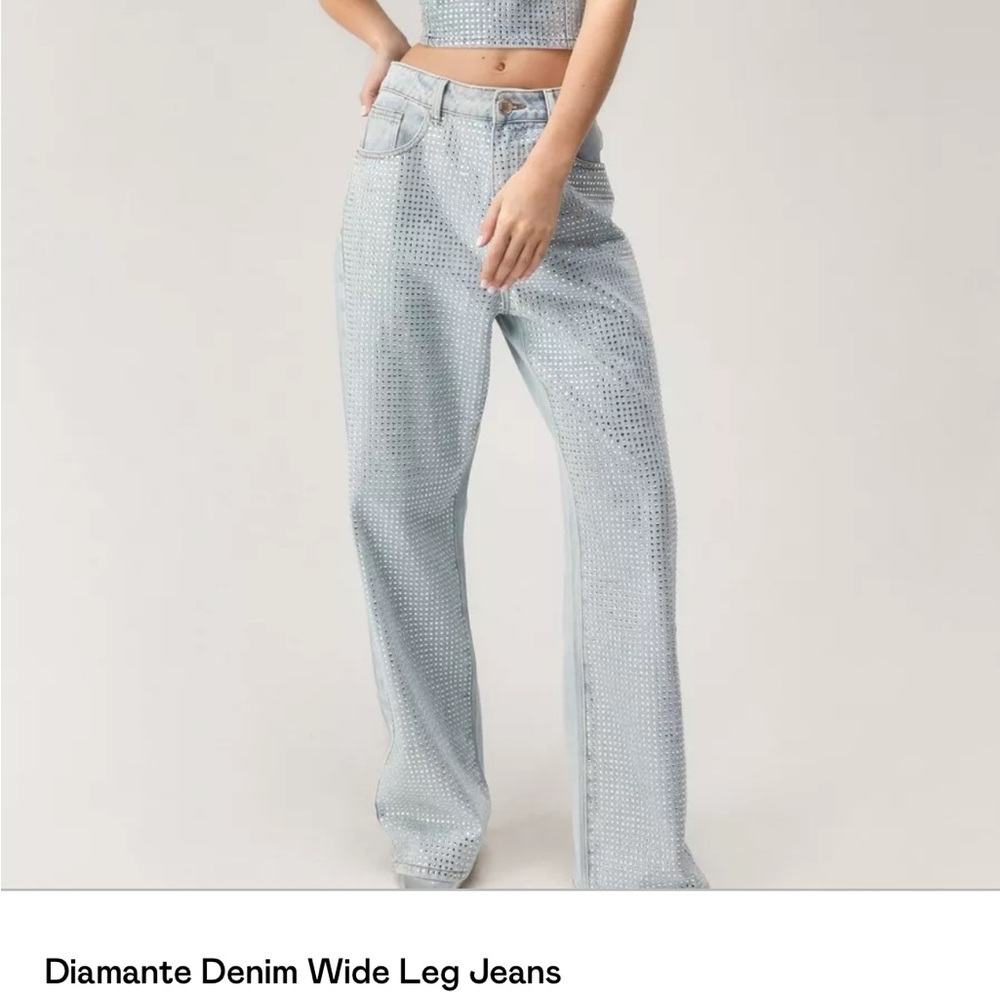 NASTYGAL: Diamonite Wide Leg Jeans